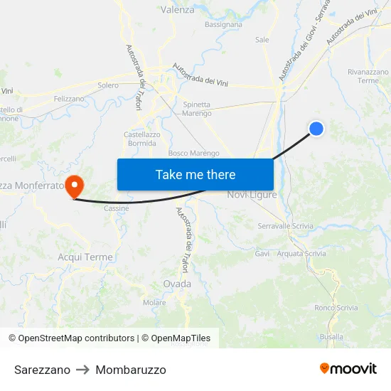 Sarezzano to Mombaruzzo map