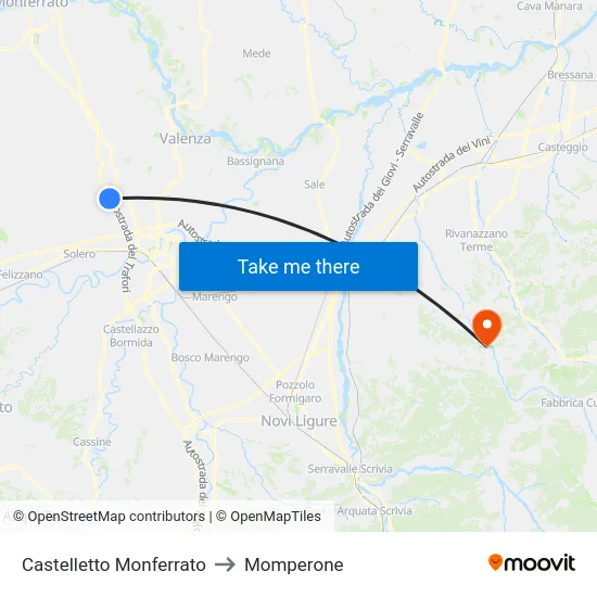 Castelletto Monferrato to Momperone map