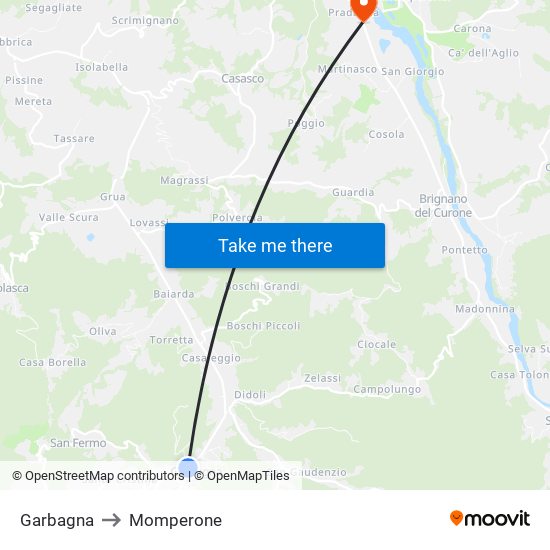 Garbagna to Momperone map