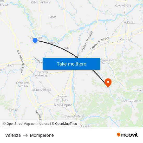 Valenza to Momperone map