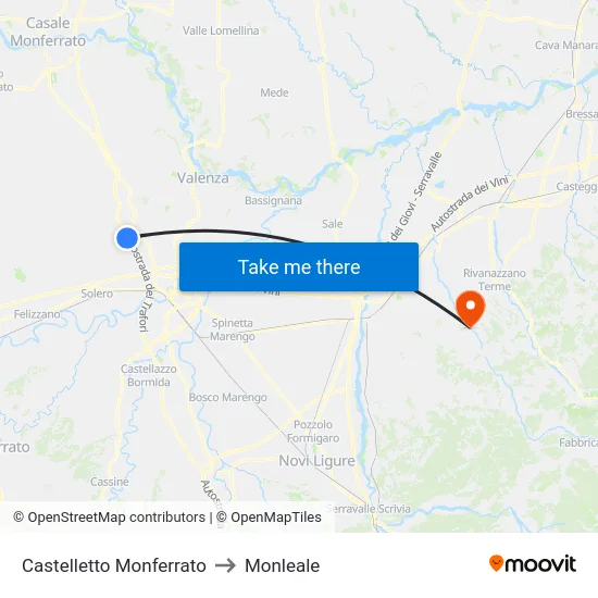 Castelletto Monferrato to Monleale map