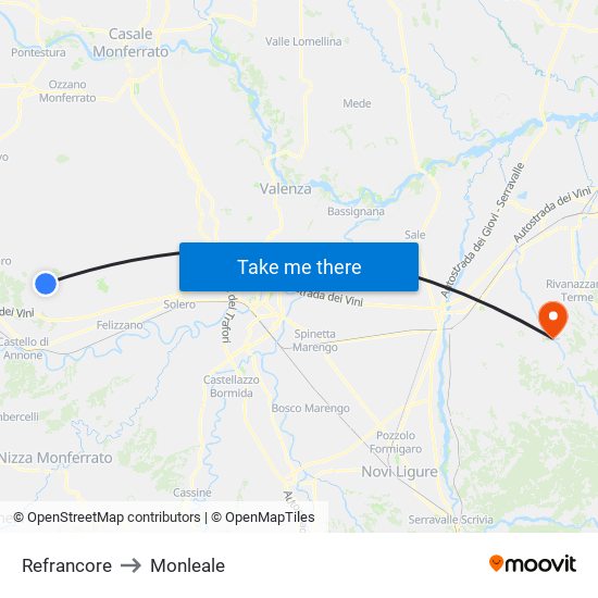 Refrancore to Monleale map