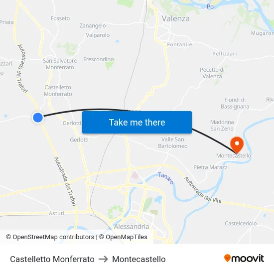 Castelletto Monferrato to Montecastello map