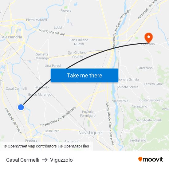 Casal Cermelli to Viguzzolo map