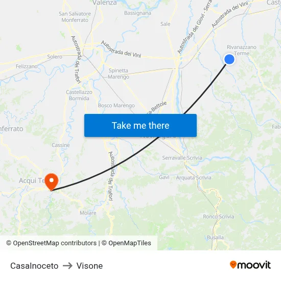 Casalnoceto to Visone map