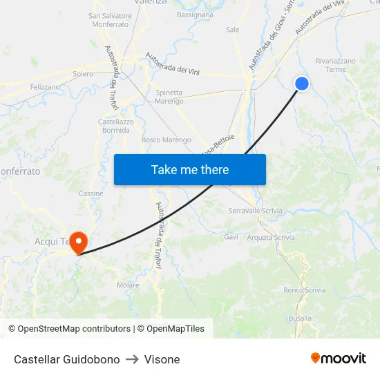 Castellar Guidobono to Visone map
