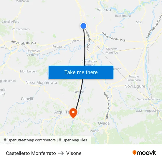 Castelletto Monferrato to Visone map
