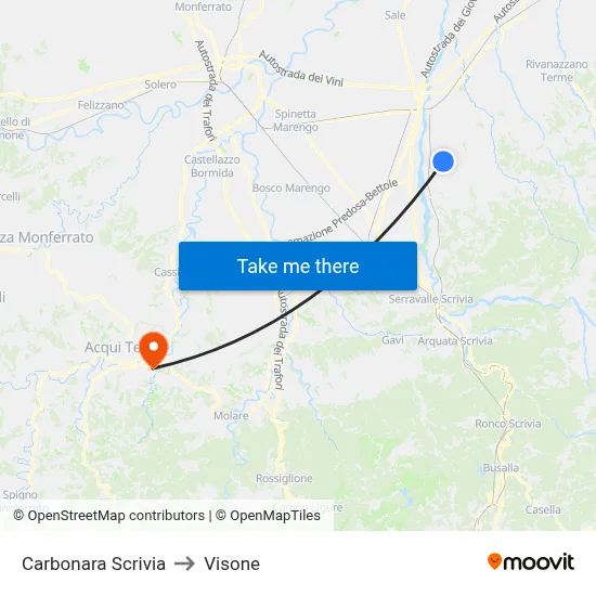 Carbonara Scrivia to Visone map