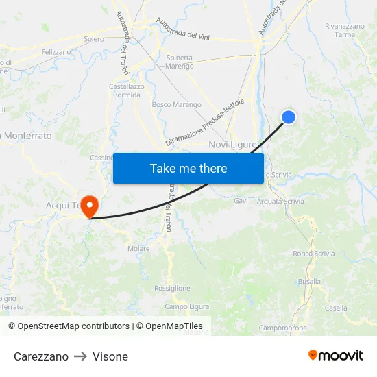 Carezzano to Visone map