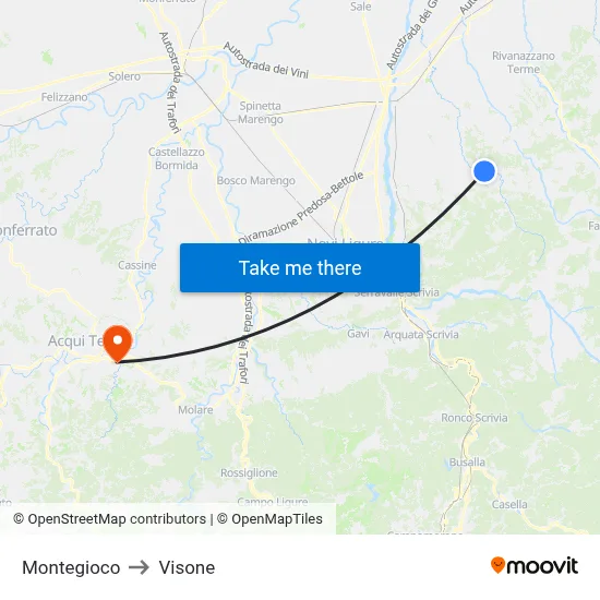 Montegioco to Visone map