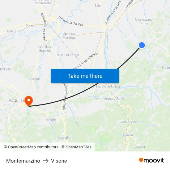 Montemarzino to Visone map