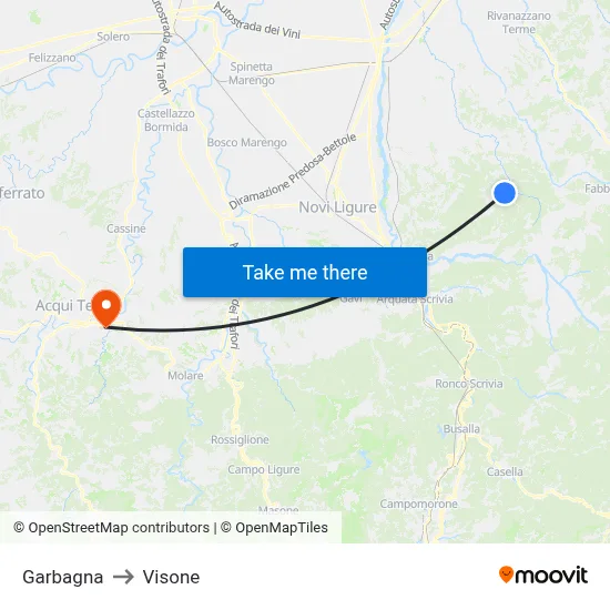 Garbagna to Visone map