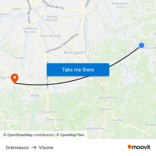 Gremiasco to Visone map
