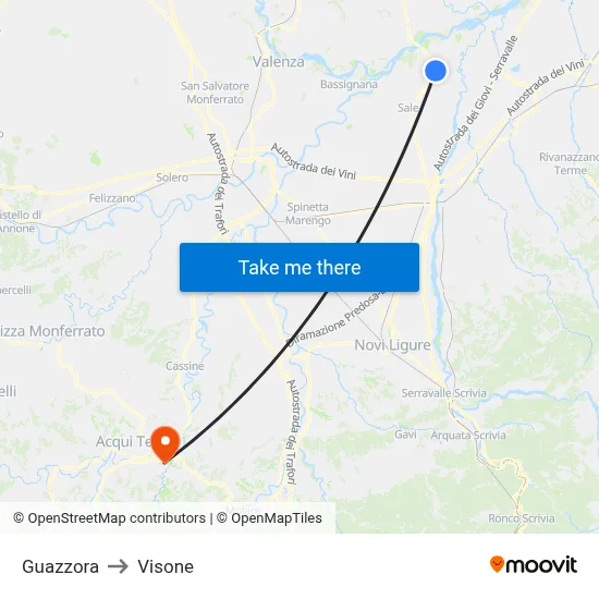 Guazzora to Visone map