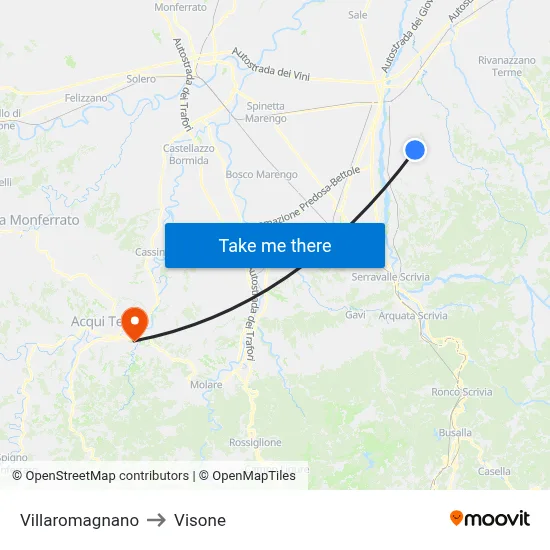 Villaromagnano to Visone map