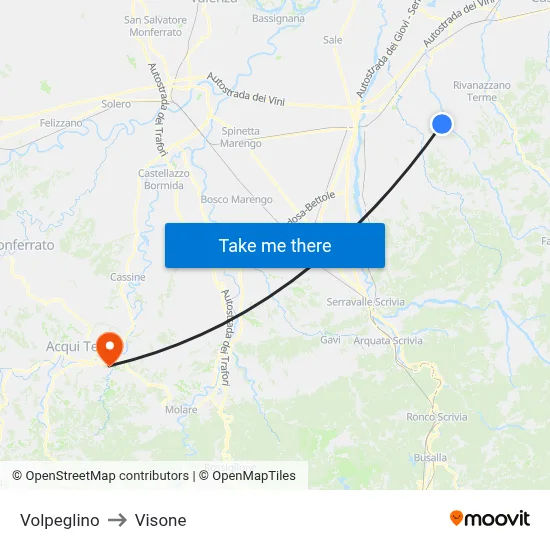 Volpeglino to Visone map