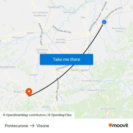 Pontecurone to Visone map