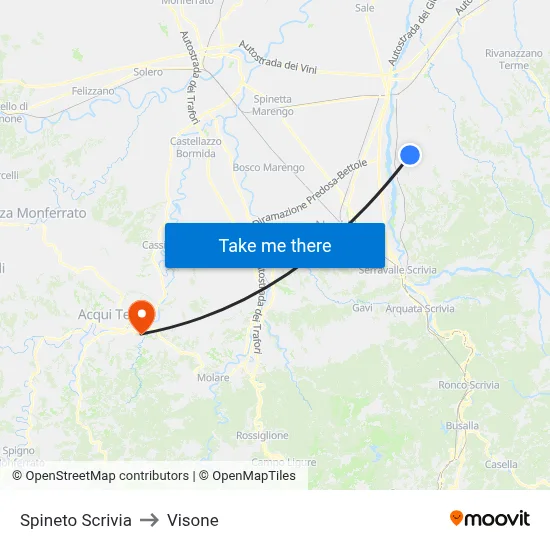 Spineto Scrivia to Visone map