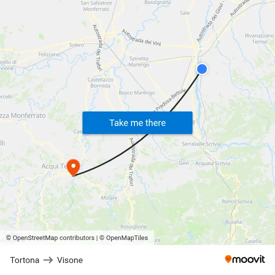 Tortona to Visone map