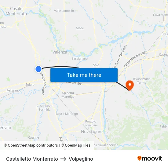 Castelletto Monferrato to Volpeglino map