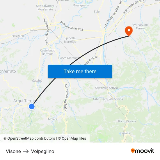 Visone to Volpeglino map