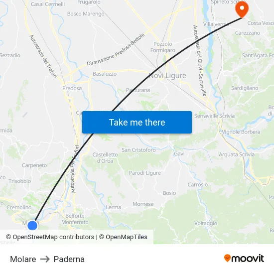 Molare to Paderna map