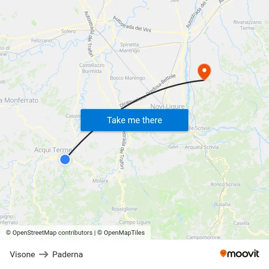 Visone to Paderna map