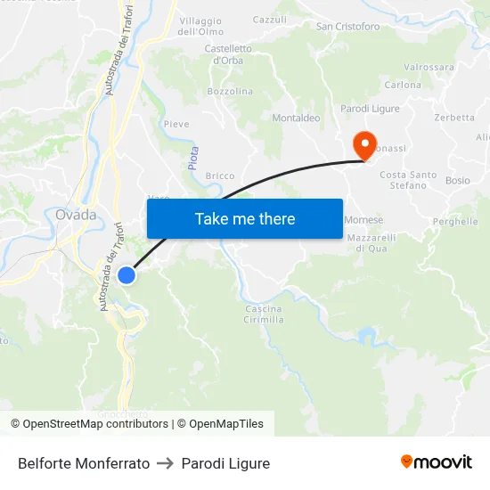 Belforte Monferrato to Parodi Ligure map