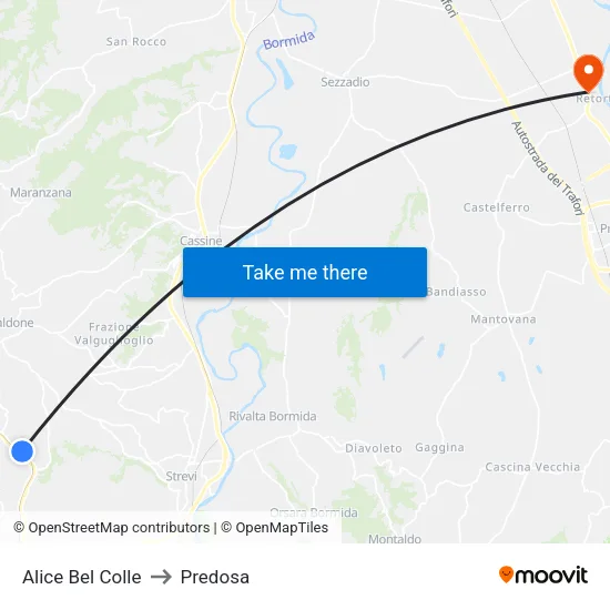 Alice Bel Colle to Predosa map
