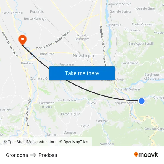 Grondona to Predosa map
