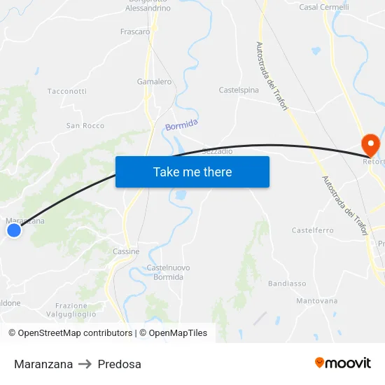 Maranzana to Predosa map