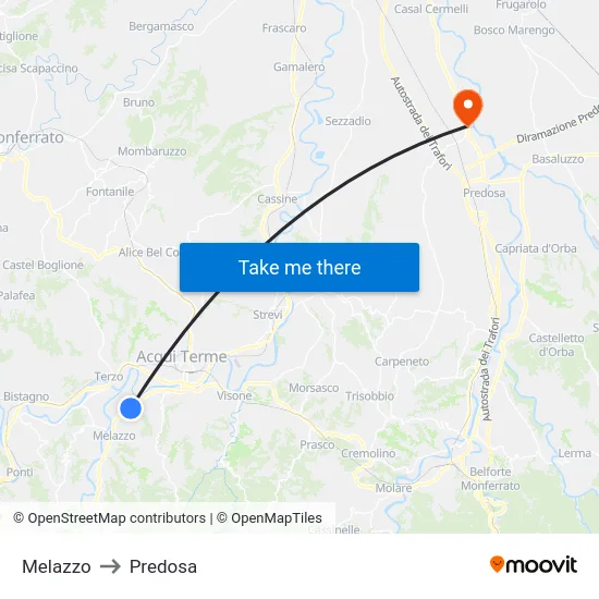 Melazzo to Predosa map