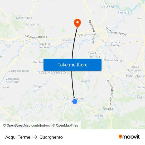Acqui Terme to Quargnento map