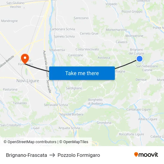 Brignano-Frascata to Pozzolo Formigaro map