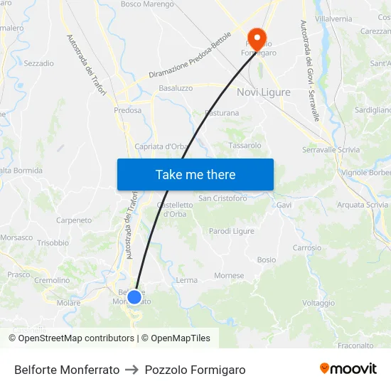 Belforte Monferrato to Pozzolo Formigaro map