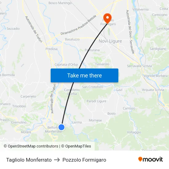 Tagliolo Monferrato to Pozzolo Formigaro map