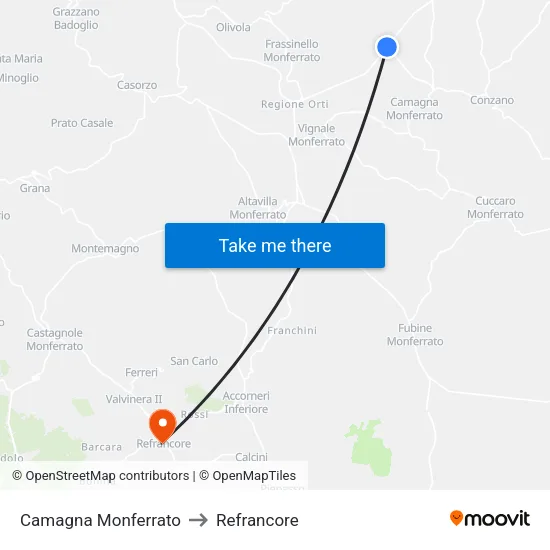 Camagna Monferrato to Refrancore map