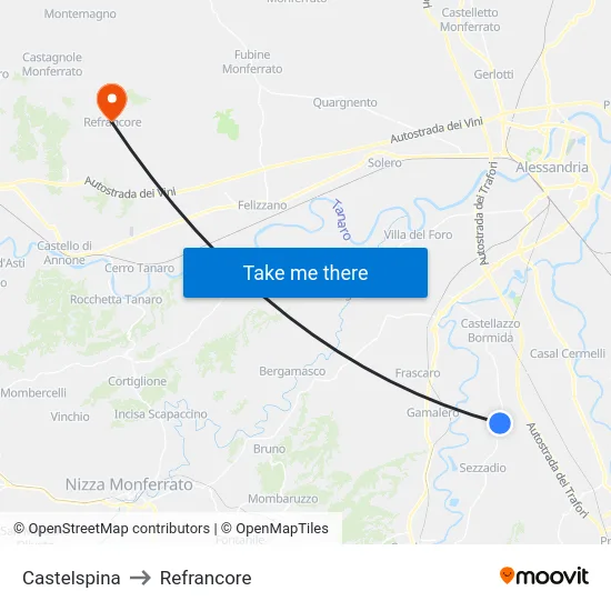 Castelspina to Refrancore map