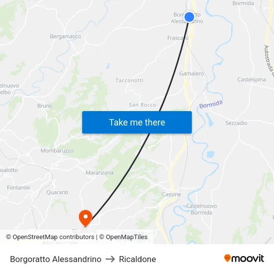Borgoratto Alessandrino to Ricaldone map