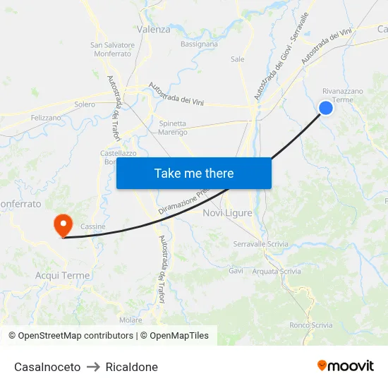 Casalnoceto to Ricaldone map
