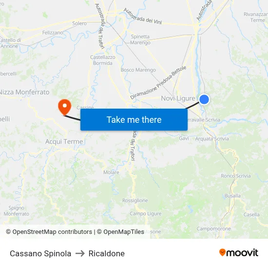 Cassano Spinola to Ricaldone map