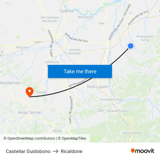 Castellar Guidobono to Ricaldone map