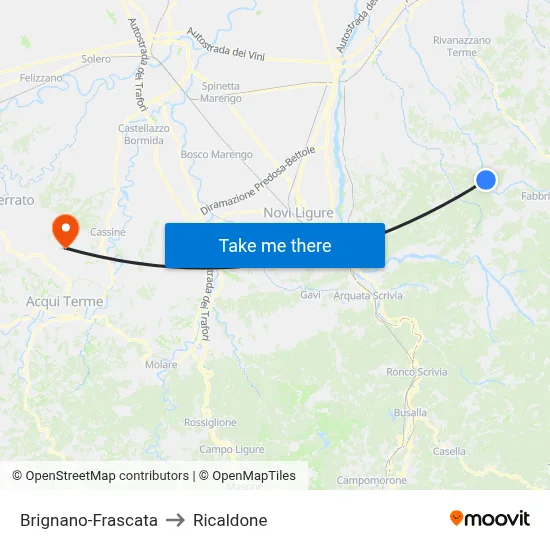 Brignano-Frascata to Ricaldone map