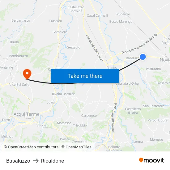 Basaluzzo to Ricaldone map