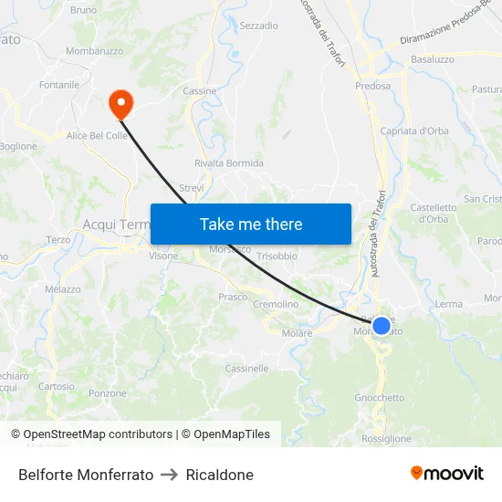 Belforte Monferrato to Ricaldone map