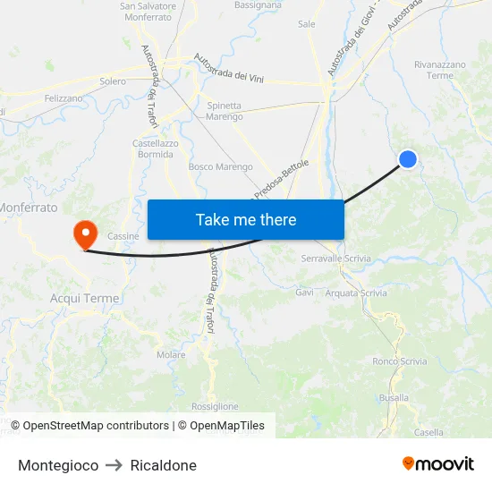Montegioco to Ricaldone map