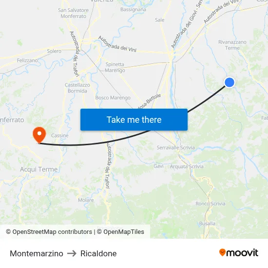 Montemarzino to Ricaldone map