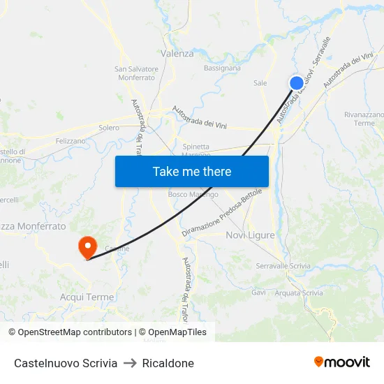Castelnuovo Scrivia to Ricaldone map