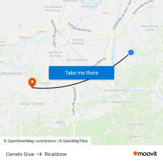 Cerreto Grue to Ricaldone map