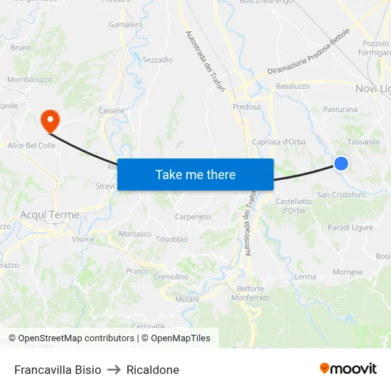 Francavilla Bisio to Ricaldone map